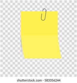 
Yellow paper note blank frame or stick to sealed records paper clip isolated on background. Vector illustration for web design