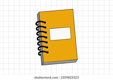 Yellow paper notepad, diary or planner, bound with a spiral. Closed journal for notes, sketchbook. Business document, workbook in a hard cover for planning. Organizer for to do list, goal. Vector.