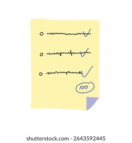Yellow paper notes with text scribble and perfect score editable vector design illustration