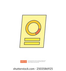 Yellow paper with pie chart icon and three lines. Perfect for presentations, reports, and business documents.