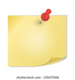 Yellow paper with pin on white background vector illustration