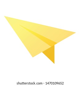 Yellow paper plane icon. Isometric of yellow paper plane vector icon for web design isolated on white background