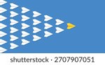 Yellow paper plane leading a group of white planes toward a target, symbolizing goal setting, focus, and achieving success
