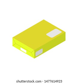 Yellow paper postal packaging. Vector drawing. Isolated object on a white background. Isolate.
