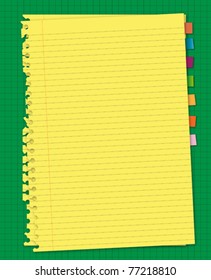 Yellow paper and reminder note on green screen board