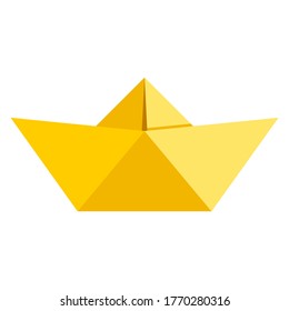 Icono de barco de papel amarillo aislado en blanco. Dibujo vectorial de juguetes para niños