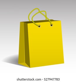 Yellow paper shopping bag. Packaging of goods from the store. Shops for sale. Vector Image.