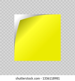 Yellow paper sticker with shadow on transparent background. Vector.