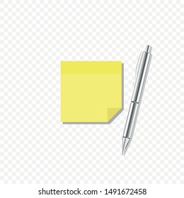 Yellow paper sticker with silver pen on an isolated background.