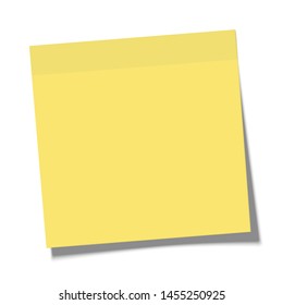 Yellow paper sticky note glued to the surface isolated on white background. Vector illustration.