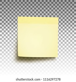 Yellow paper sticky note isolated on transparent background in vector format