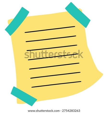 yellow paper sticky note with tape memo schedule office stationery flat color vector illustration template design