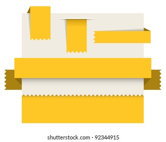 Yellow paper tags - Vector ribbons, stripes and bookmarks