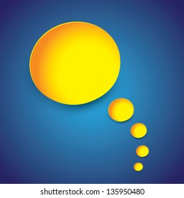 Yellow paper thought bubbles(or dream bubbles) on blue gradient background- vector illustration.