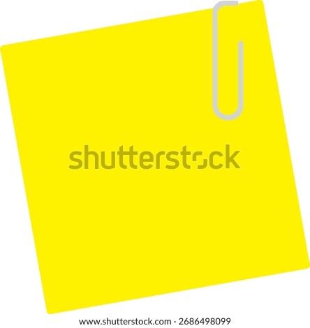 Yellow paperclip on white background, sticky note clip design in illustration