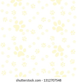 Yellow pappy paws seamless pattern, animal foot vector background illustration