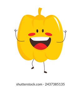 yellow paprica of cute fruit character in flat illustration