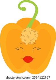 Yellow paprika in cartoon style. Orange bell pepper