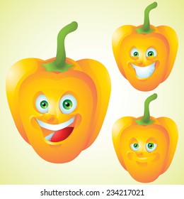 Yellow paprika, pepper face expression cartoon character set