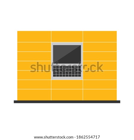 Yellow parcel station, parcel locker, postamat conceptual vector illustration for noncontact delivery.