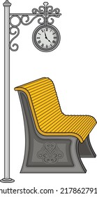 banco de parque amarillo, ilustración plana