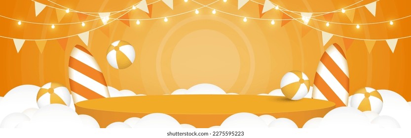 Yellow Party background design podium for product display and elements for Summer vacation. Vector illustration.