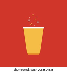 Yellow party cup isolated on red background, vector illustration. Yellow beer cup vector. Beer pong.