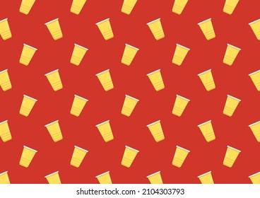 Yellow party cup pattern wallpaper. background, vector illustration. Yellow beer cup vector. Beer pong.