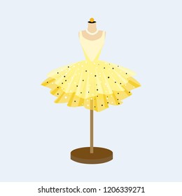 Yellow party dress on Mannequin. Prom dress. Ball Gown on Mannequin.