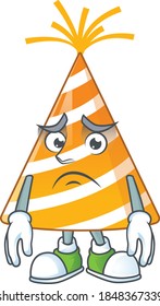 Yellow party hat Caricature design picture showing worried face. Vector illustration