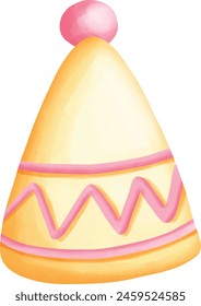 yellow party hat with pink pattern