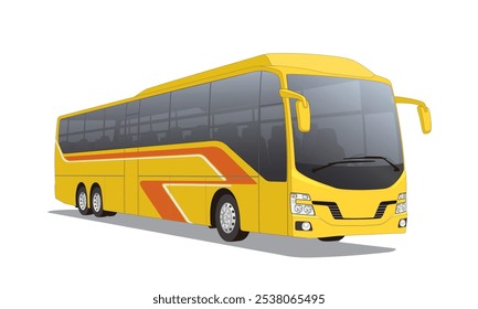 Yellow Passenger Bus with Orange and White Stripes, vector illustration isolated, eps