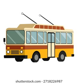 Gelber Beifahrer-Trolleybus in Seitenansicht, einzeln auf weißem Hintergrund. Vektorgrafik geeignet für Transport, öffentliche Verkehrsmittel, Reisen