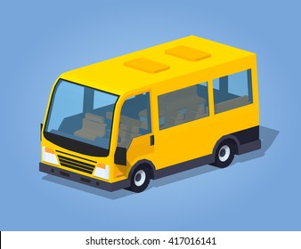 Yellow passenger van against the blue background. 3D lowpoly isometric vector illustration