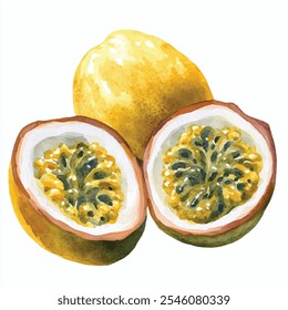 Gelbe Passionsfrucht Aquarell Clipart-Illustration