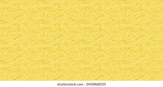 Yellow pasta background with ramen. Seamless pattern with spaghetti noodles. Wavy texture with noodles. Vector illustration.