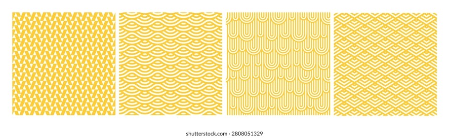 Yellow Pasta Line Pattern. Vector Asian Ramen Abstract Background. Wave Chinese Noodle Seamless Texture. Italian Spaghetti Geometric BG. Instant Pasta Yellow and White Illustration for Restaurant Menu, Cooking Blog or Italian Cuisine Graphics.