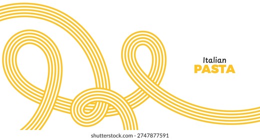 Yellow Pasta Pattern Background. Curved doodle ramen noodles and wave spaghetti lines. Abstract food texture. Menu poster. Asian cuisine packaging. Vector illustration