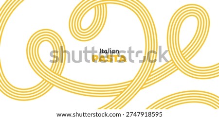 Yellow Pasta Pattern Background. Curved doodle ramen noodles and wave spaghetti lines. Abstract food texture. Menu poster. Asian cuisine packaging. Vector illustration