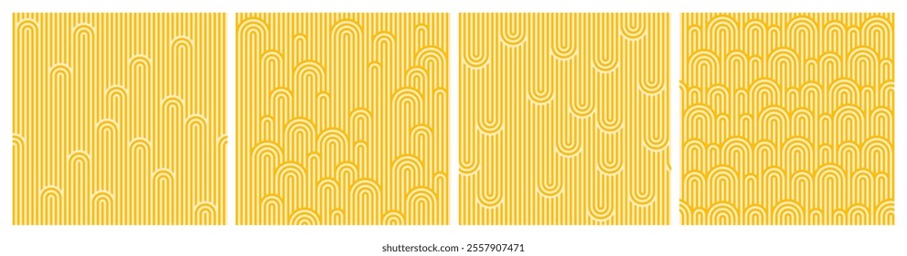 Yellow Pasta Seamless Pattern. Ramen Vector Background. Italian Spaghetti Abstract Texture. Linear Geometric Asian Noodle Illustration. Food Package Graphic Design.