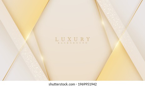 Yellow pastel background with golden lines. Luxury 3d realistic concept. Vector illustration for design.