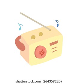 Yellow pastel colored radio with music notes editable vector design illustration