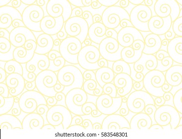 Yellow Pastel Spiral on white Vector Background.Oriental Style Teal  Swirl seamless repeating pattern.
