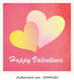 Yellow pastel watercolor heart on pink background. Valentines card.