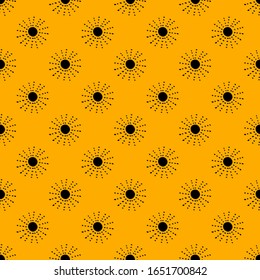 Yellow pattern with abstract sun symbol. Repeat background great for fabric, scrapbooking and textile. Hand drawn elements. Vector illustration.
