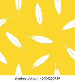 Yellow pattern Birds Feather- seamless pattern, yellow and white background, design element