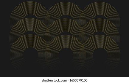 yellow pattern. yellow circle. Linear geometric Art deco bricks. 20s retro style. Luxury seamless pattern. Packaging or menu design. Vector. Golden tiles.