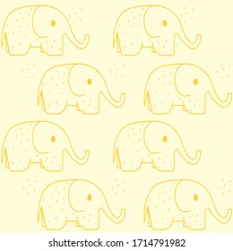 Yellow pattern with elephants for textiles, yellow dots on a light background.