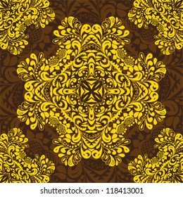 yellow pattern hohloma on brown background vector