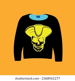 The yellow pattern on the black outfit in front of the background